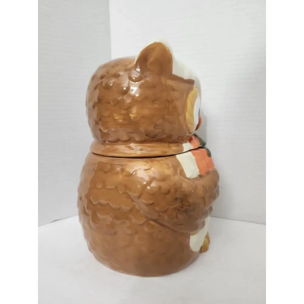 Autumn Owl Holding Pumpkin David's Cookies Ceramic Cookie Jar